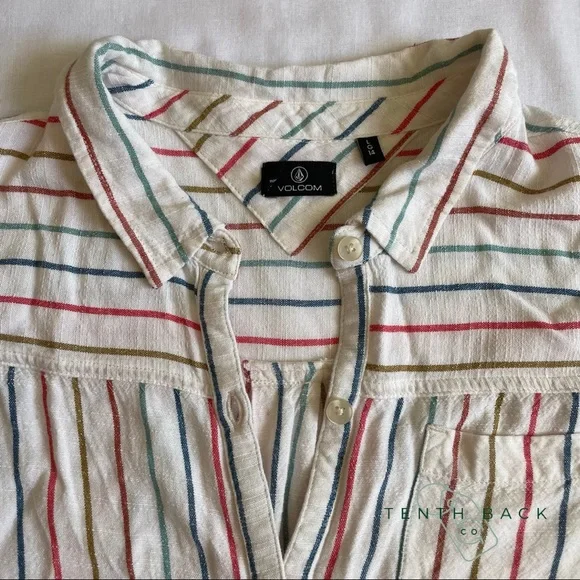 VOLCOM Multi Stripe Girls Button Down Top | L / 14 - Picture 5 of 13